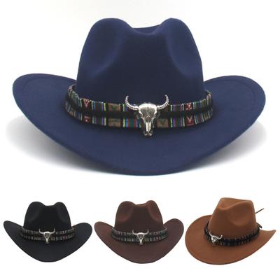 Western Cowboy Hat for Men Women Wide Brim Sun Protection Fedora Beach Hat Wool Cowgirl Felt Hat with Adjustable Strap