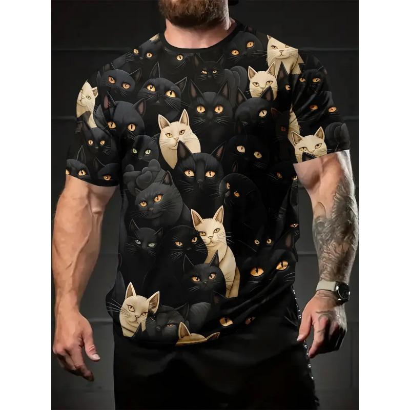 3D Printed New Plus Size Men's Fun Cat Pattern Short Sleeve T-Shirt Creative Design Crew Neck Summer Outdoor Activities Tshirts