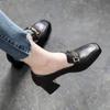 2026 spring and autumn soft leather women's thick heel buckle small leather shoes medium heel fashion versatile comfortable single shoes women