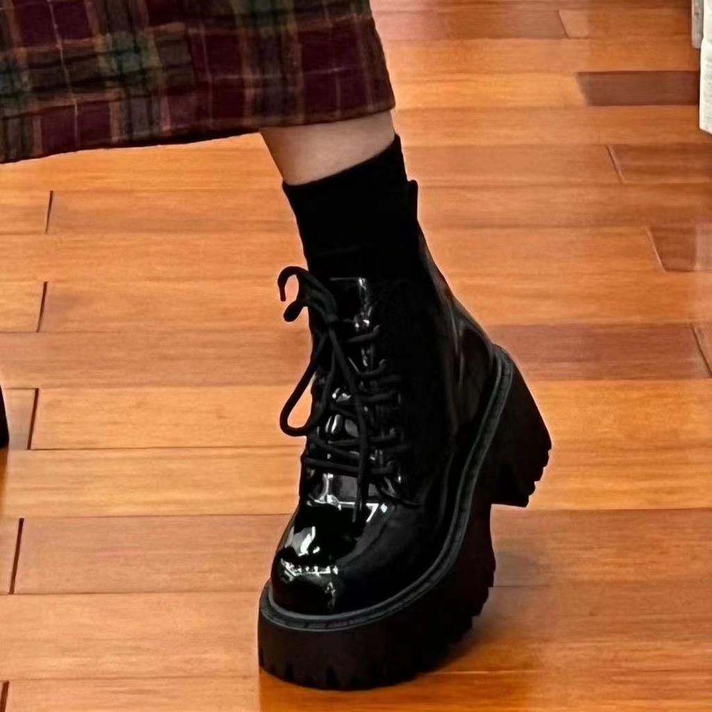 Martin Boots Women's 2025 Autumn New Black Patent Leather Sweet Cool British Thick-soled Heightening Niche Retro Short Boots