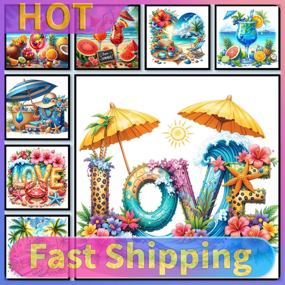 Summer Beach Full DIY 5D Round Drill Diamond Crystal Rhinestones Painting Kits for Adults Beginner Home Wall Decor Gift 30x30cm