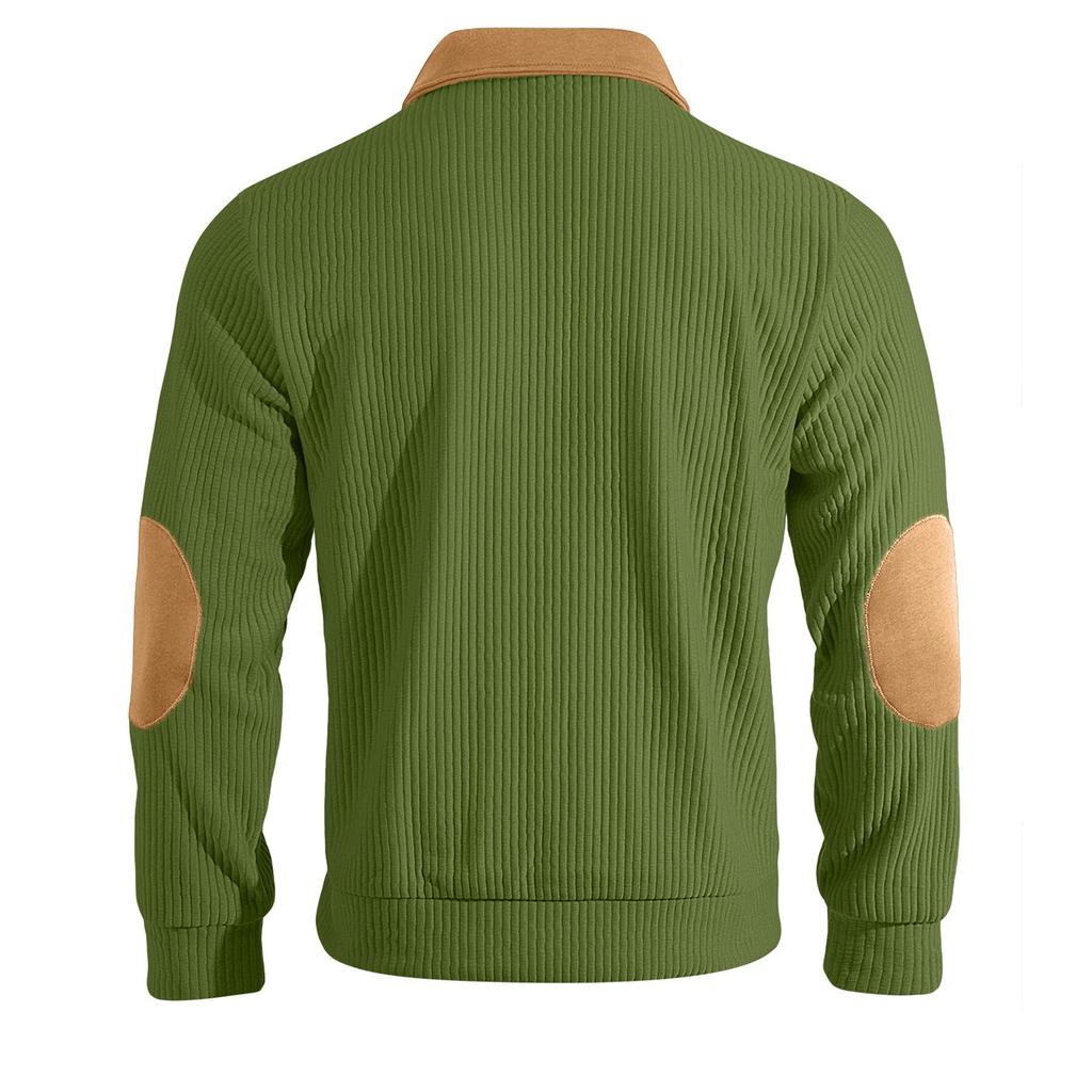 Men's Casual Loose Fit Knit Sweater Half Zip Pullover Long Sleeve Embroidered Sweatshirt with Collar Patchwork Design for Fall Winter