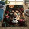 Lion Carpet Surrounded By Flowers Print Rug for Living Room, Bedroom,Office,Large Area,Rug,Stain Resistant Carpet, Fast Shipping