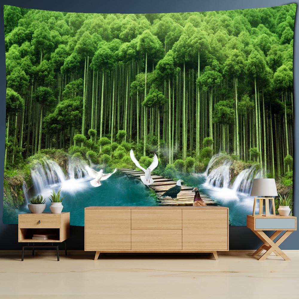 Bambuswald und fliegende Taube, chinesisches Wandbild, Wandteppich, Wandbehang, psychedelischer Hippie-TV-Hintergrund, Wanddekoration