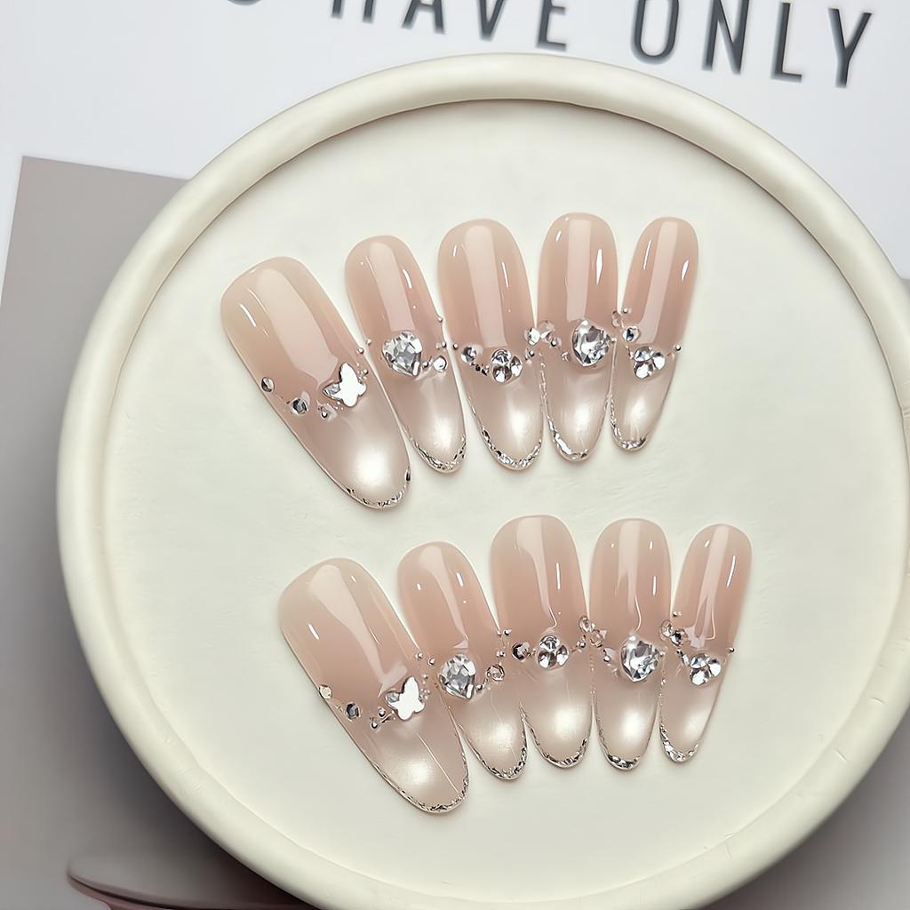 Press On Nails Medium Stiletto Glitter Fake Nails Press Ons with Design Reusable Acrylic False Nail Full Cover Glue On Nail Stick On Nail for Women