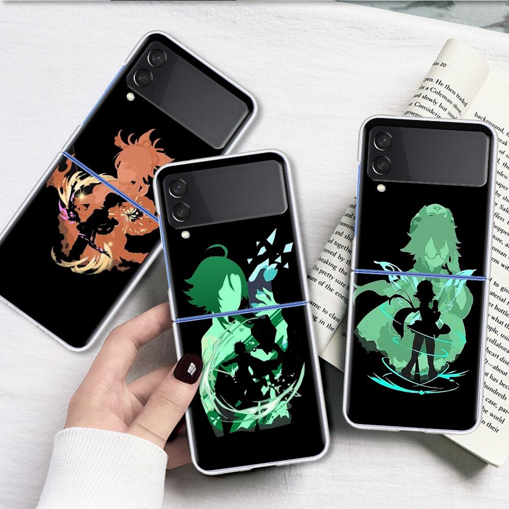 Anime Genshin Impact Case For Samsung Galaxy Z Flip 4 5G Transparent Hard Cell Phone Cover ZFlip Clear PC Luxury Shell Coque