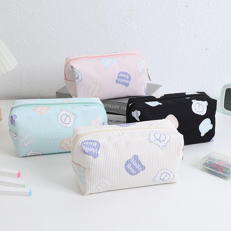 Cute Bear Printed Cosmetic Bag Women Large Capacity Travel Organizer Bags Toiletry Bag Zipper Pencil Case Stationery Pouch