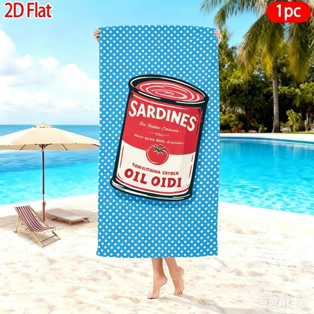 Spielerisches Retro Strandtuch Übergröße Sardinendosen-Print Mikrofaserhandtuch für Sommer, Pool und Strand