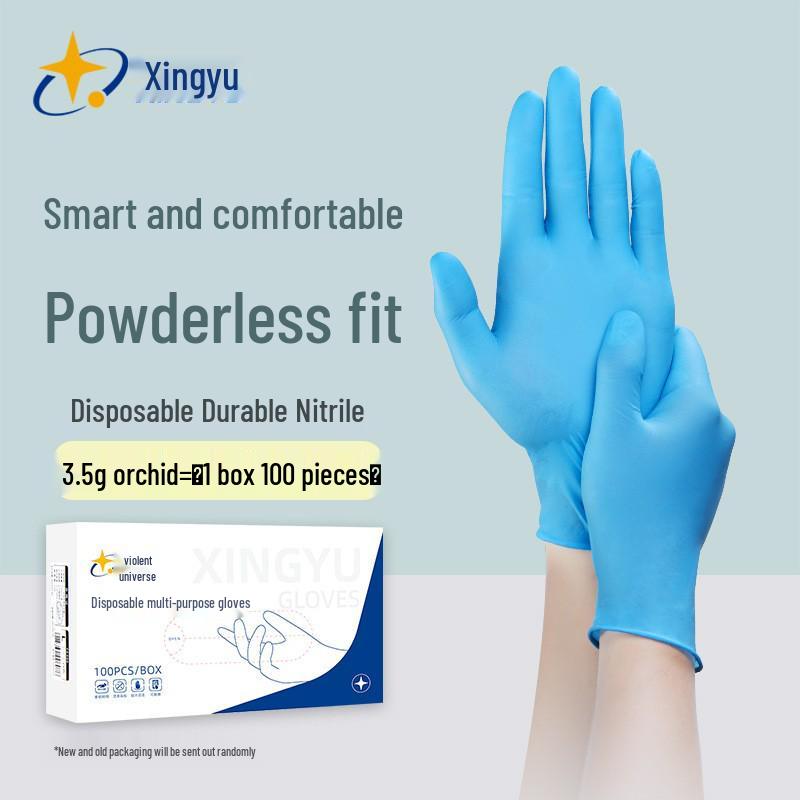 Blue/White/Black Nitrile Disposable Gloves - Tear-Resistant, Oil-Resistant, Waterproof, Non-Slip Hand Protection for Food Contact