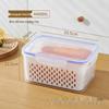 Japanese Double-Layer Food Storage Box with Draining and Fresh-Keeping Function for Refrigerator and Freezer Use.