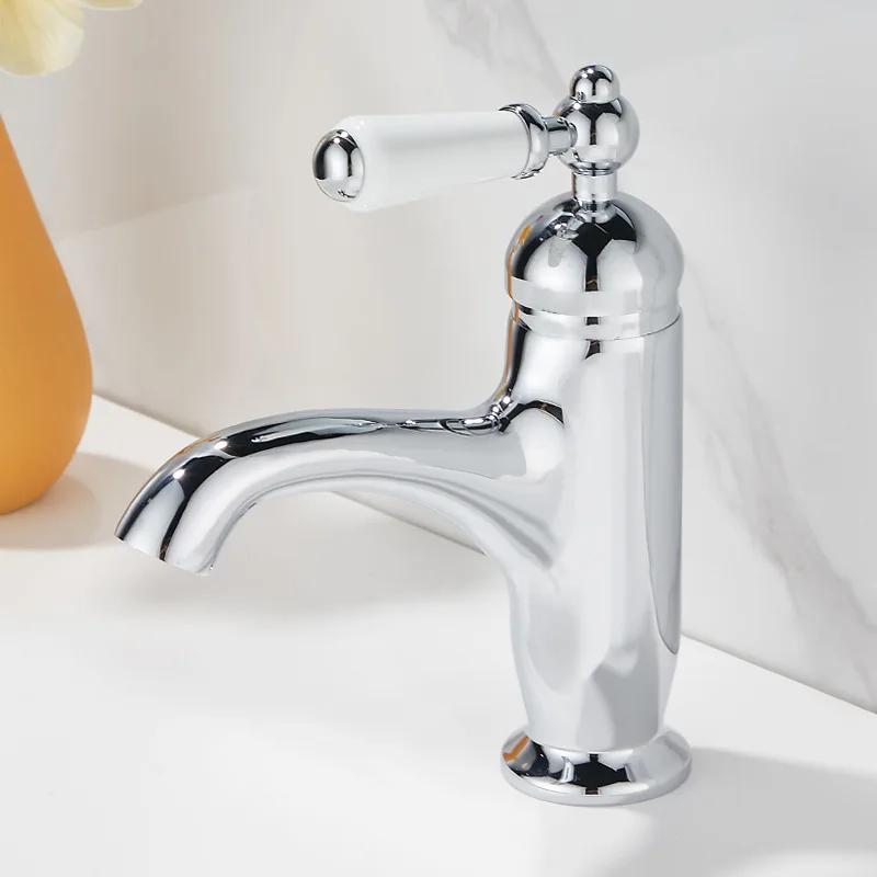 Brush Gold Basin Faucet Chrome Hot and Cold Mixers Antique Wash Basin Faucet Taps Ceramic handle Basin Faucets