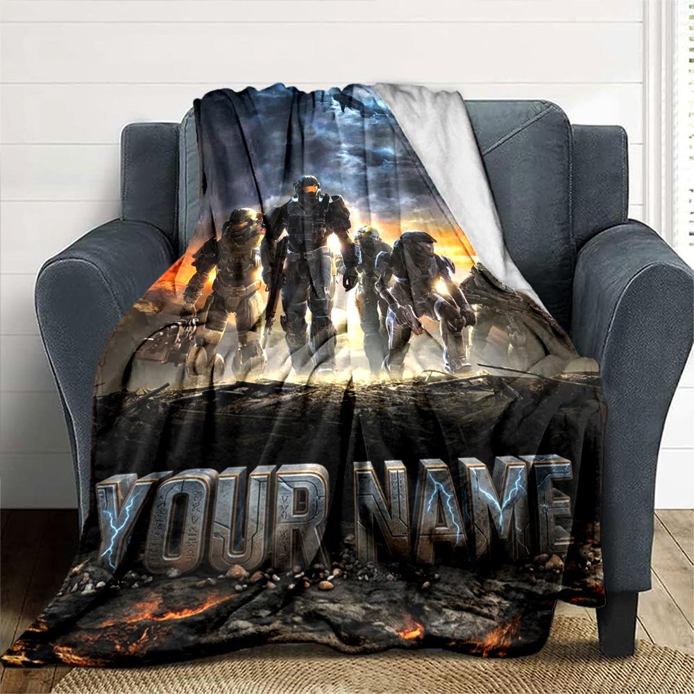 Name Custom Halo Game Print Flannel Blanket High Quality Warm Comfortable Cover for All Seasons Perfect for Gifts Home Decor