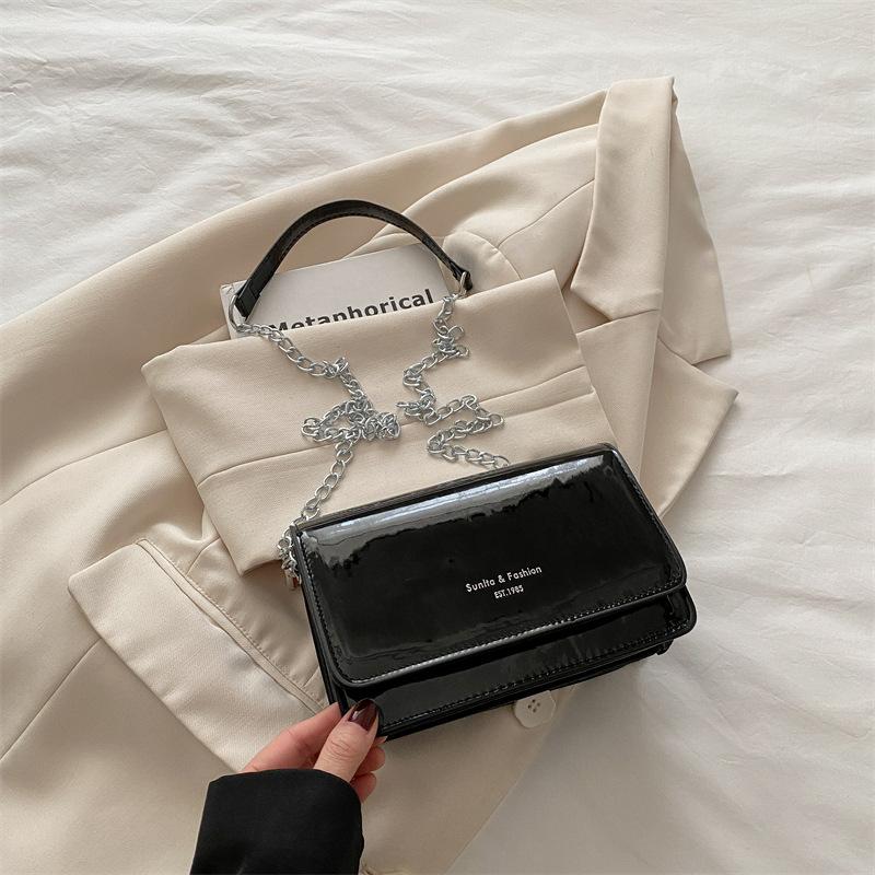

High Quality PU Leather Single Shoulder Bag For Women 2026 Winter Newest Fashi Shiny Chain Crossbody Bag чёрный