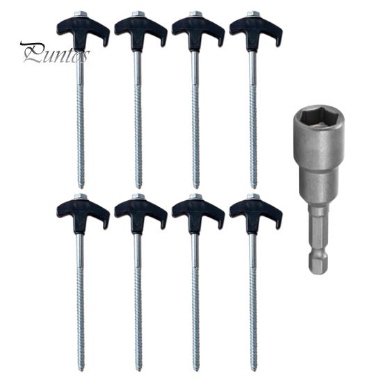 

Набор из 8 винтовых кольев для палатки. Прочные 8-дюймовые стальные колья для палатки с шестиугольными втулками. Простая установка. Просверливаемые наземные колья для навесов для кемпинга. чёрный