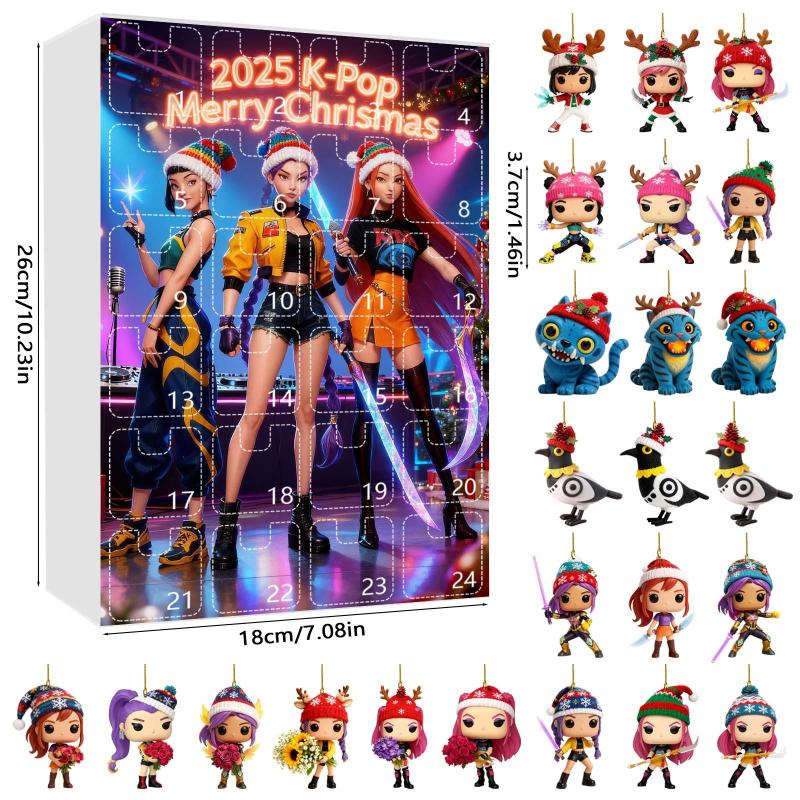 Kpop Demon Hunter Advent Calendar 2D Acrylic Pendant Christmas Tree Hanging Decorative Gift New Year 24 Days Countdown Blind Box