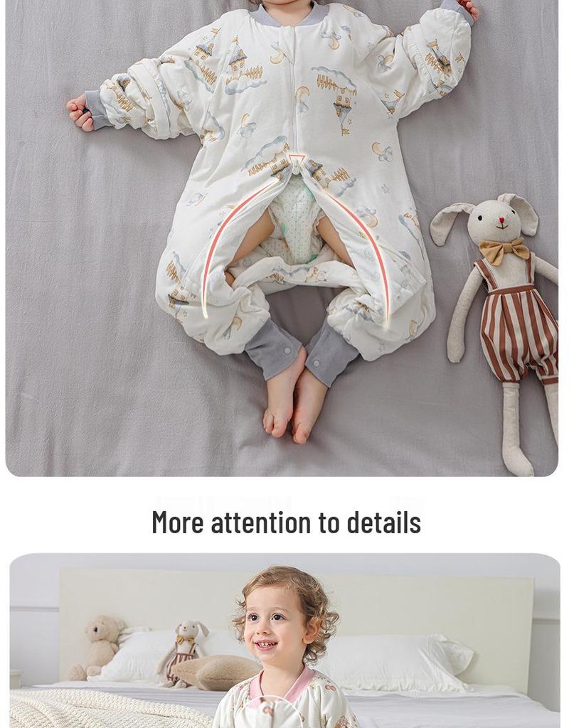 Infant Split-Leg Warm Bamboo Cotton Sleeping Bag - Anti-Kick, Lightweight, Ideal for Spring/Autumn, Ginger Color
