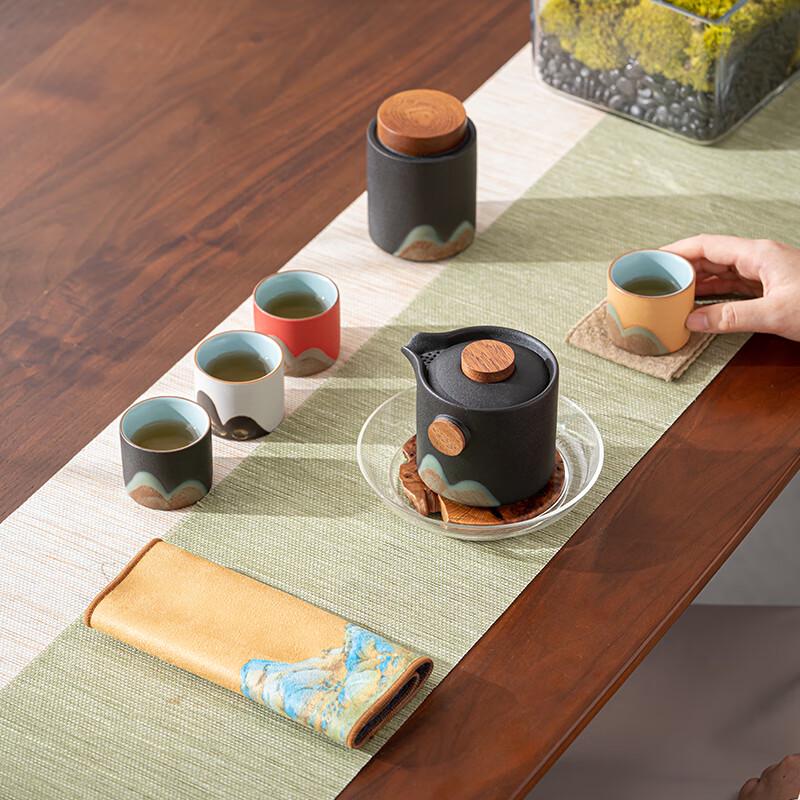 Sushih Hand-Painted Ceramic 'A Thousand Li of Rivers and Mountains' Tea Set
