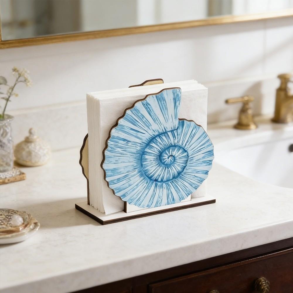 Creative Ocean Theme Wooden Napkin Holder Fish Shaped Decorative Desktop Ornament Large Capacity Tissue Dispenser Outdoor Use