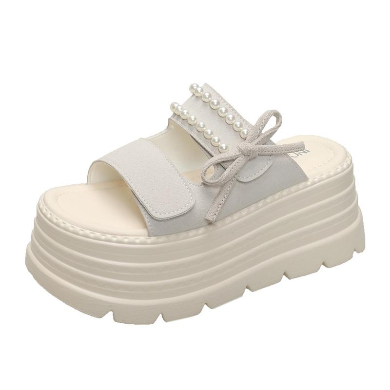 Muffin Thick-soled Heightening Cool Slippers Women's Summer Wear 2025 New Gentle Skirt Fashion Pearl High-heeled Sandals