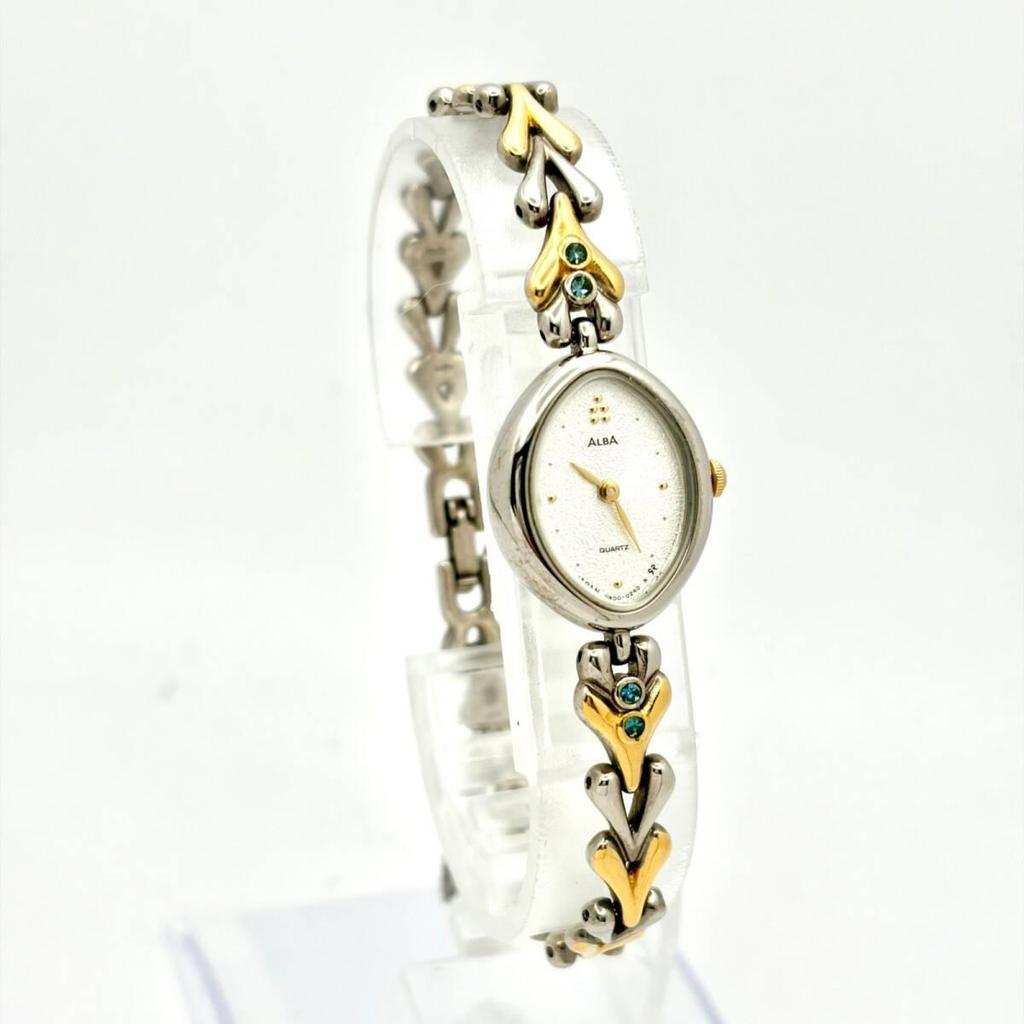 Used [New Battery] SEIKO ALBA 4P Color Stone Ladies Watch Oval V400-5100 050502