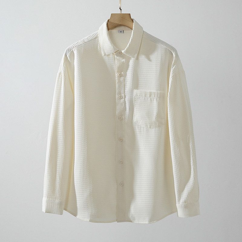 Japan fashion Retro Waffle Seersucker Long sleeve Shirts Men's 2024 New Spring and Autumn Foreign Trade Men's Casual Shirt