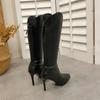 Damenstiefel Schwarz Sexy High Heels Schuhe Damen Kniehohe Stiefel Große Größe Spitz Zehenbereich Reißverschluss hinten Elegante Stiefel für Damen