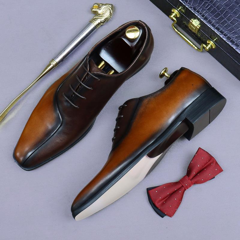 Brand Designer Mixed Color Oxford Dress Shoes Men Genuine Leather Handmade Lace Up Business Office Formal Wedding Shoes