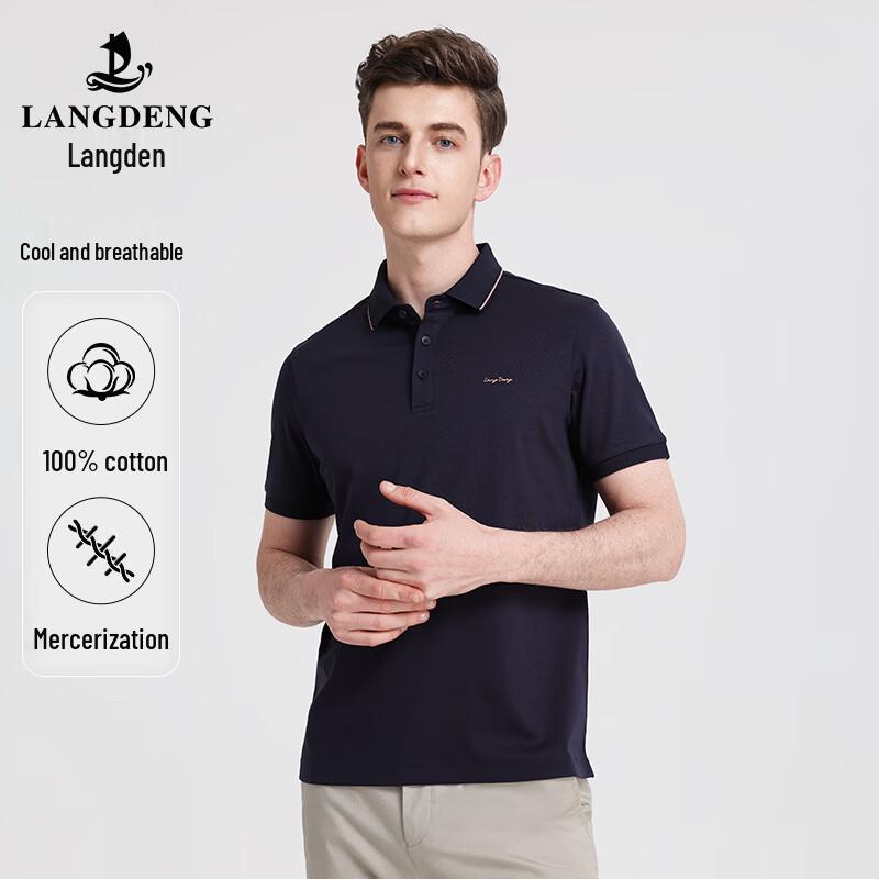 Langdeng Men s Pure Cotton Business Polo Shirt L