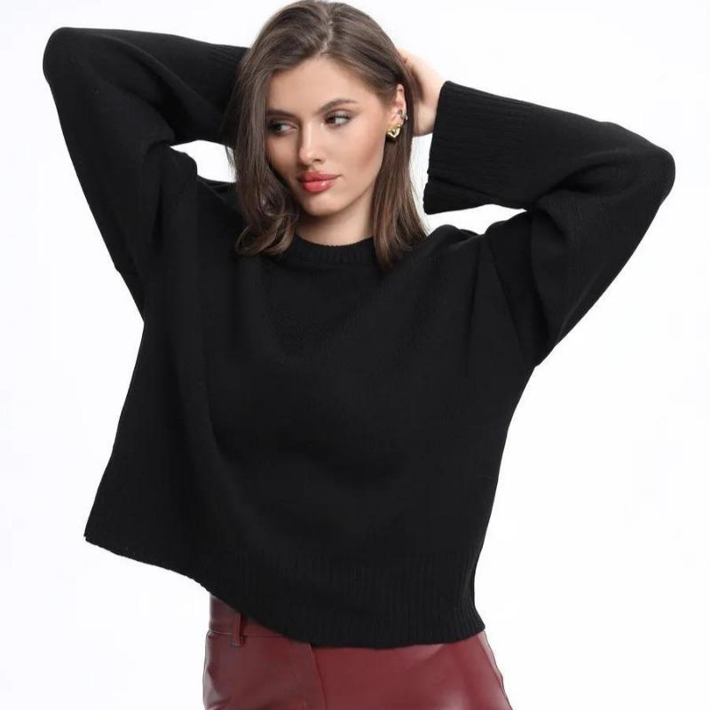 Wind Knitted Sweater Winter New Sweet Round Neck Pullover Loose Solid Color Long Sleeve Versatile Knitted Sweater Women