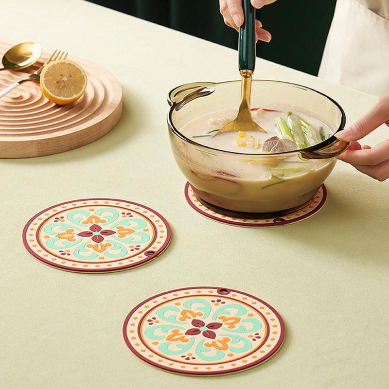 Natural Cork Round Cup Mat Drink Coasters Heat Insulation Patterned Pot Holder Mats For Coffee Table Tabletop Kitchen Tools