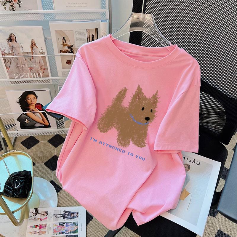 Soft Cuteness Alert  Korean -style T - Shirt Cute Fun Pattern Print Loose Short  Sleeve White Top for Women