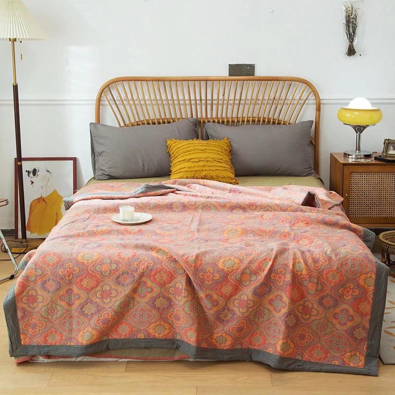 

Хлопковый жаккардовый плед из марли: Дышащее, Утолщенное Двухслойное Одеяло и Покрывало 220*240cm (Approx. 2.15KG)