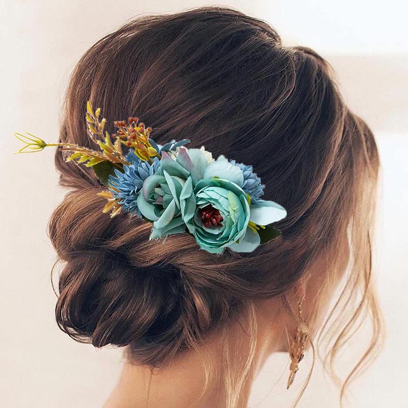 Bohemia Brides Wedding Flower Hair Comb Hairpin Bridesmaid Headdress Hair Combs Hair Accessories For Women Girls Floral Hairpins