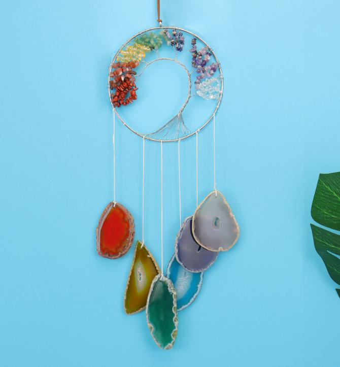 Chakra Natural Stones Tree of Life Wind Chimes Sun Catcher Window Decoration for Home and Garden Unique Wall Decorative Crafts