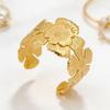 Gold Metal Open Bangle with Large Floral Design - High-End Women's Statement Jewelry