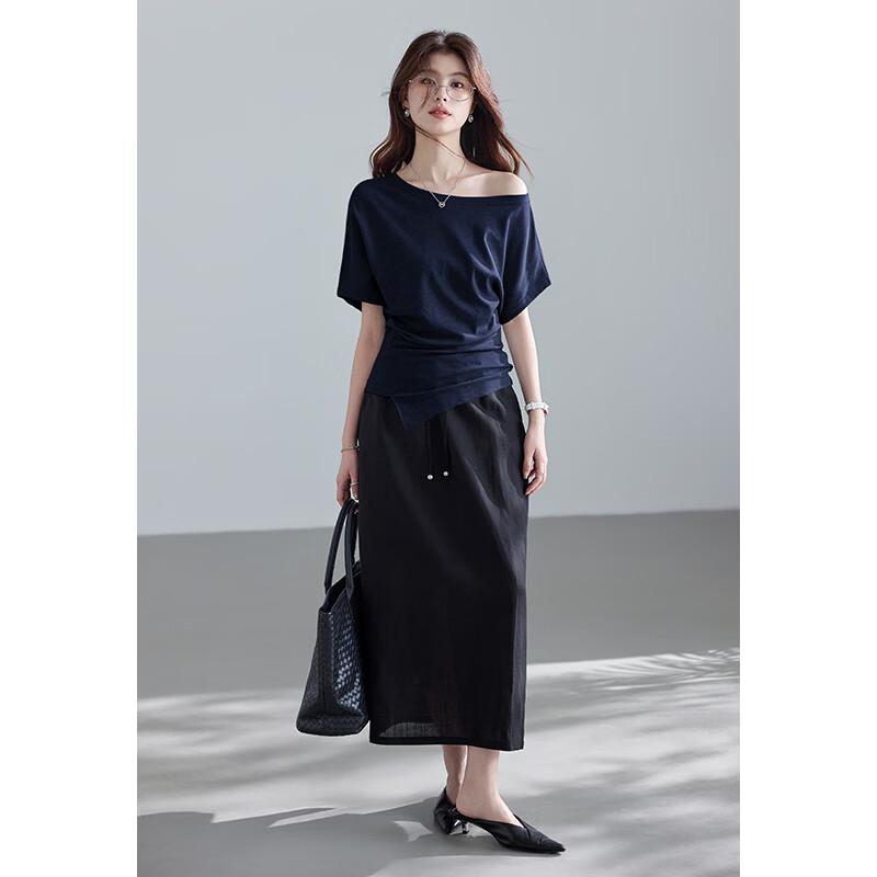 

VICTORIA&VERA One-Shoulder Pleated Short Sleeve T-Shirt M