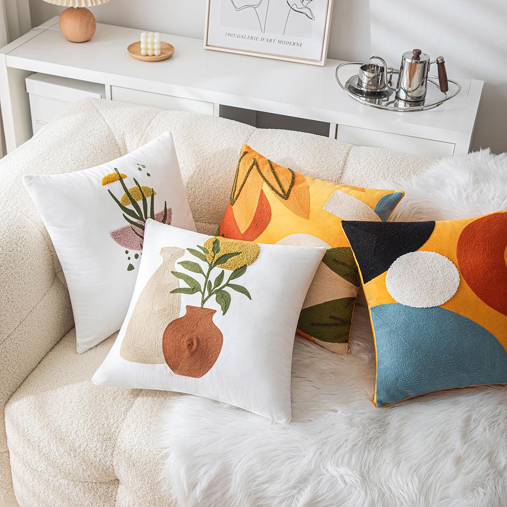 

Abstract Simple Pillow Case Sofa Pillow Ins Style Color-blocking Embroidery Head Cushion Office Waist Pillow 45 * 45Cm without core