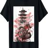 Japan Art Dragon  Temple Sakura Cherry Blossom T-Shirt