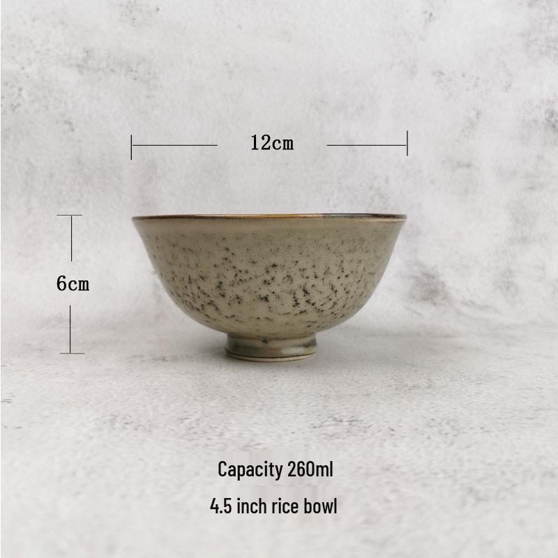 Speckled Japanese Ceramic Rice Bowl - Retro Handmade Style with Minor Flaws, Perfect for B&Bs or Dipping Sauces.