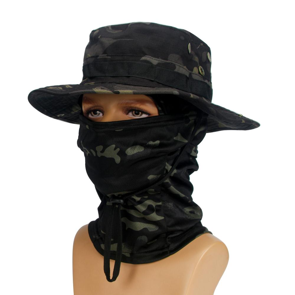 Sombrero de Pesca Camuflaje Hombre, Gorro Boonie Ala Ancha con Pasamontañas, Plegable, Accesorio Táctico Exterior
