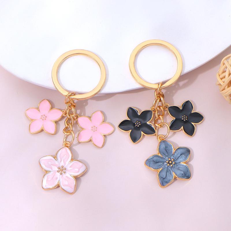 Cute Flower Charms Keychains Enamel Plant Keyrings For Women Girls Handbag Accessories Car Keys Trinkets Diy Accessories