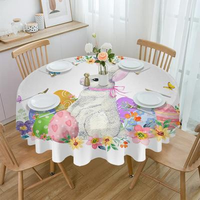 Easter Spring Rabbit Flower Butterfly Round Table Cloth Festival Dining Waterproof Tablecloth Table Cover For Wedding Decor