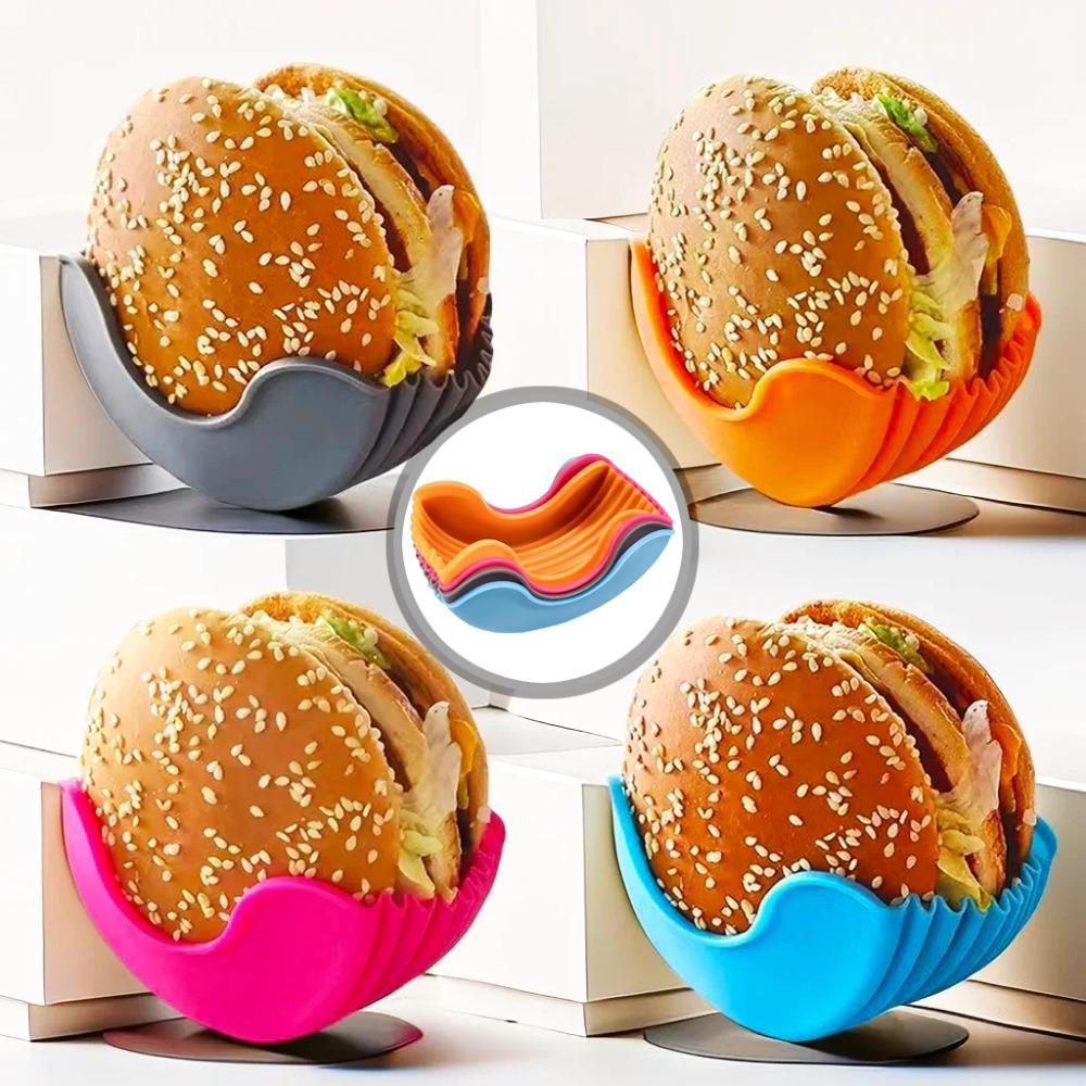 4 Stück Einziehbare Silikon-Hamburgerhalter Hamburger Fixierbox Sandwich Burger Clip Ständer Waschbar Pommes Frites Hamburger Soße