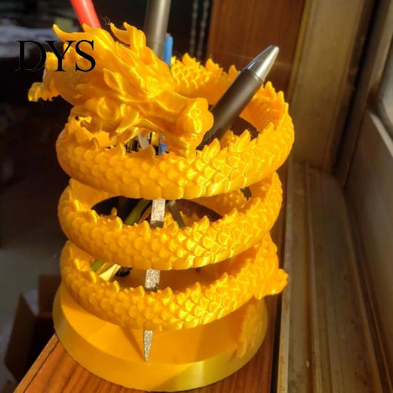 Decorative Pen Cup for Study Coiled Dragon Holder, Chinese Style Pencil Cool Gaming Desk Decor Organizer, Stationery Storage Container Office