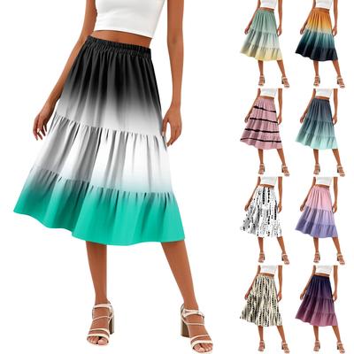 Damen Casual High Waist A-Linienrock Polka Dot Streifen Bedruckter Rock Mit Taschen