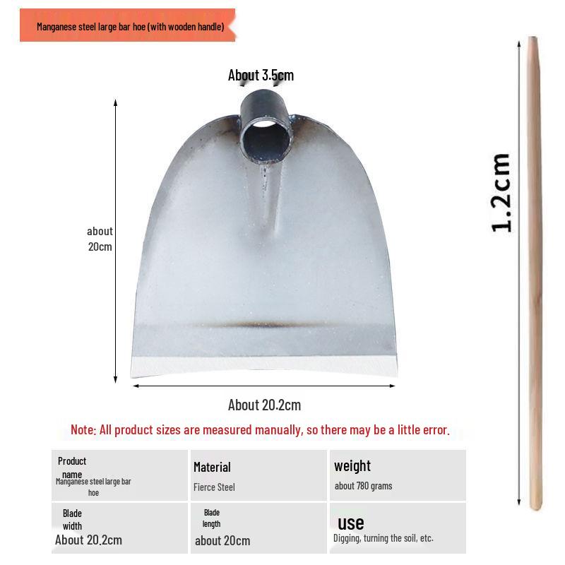 All-Steel Manganese Hoe for Outdoor Gardening and Land Reclamation