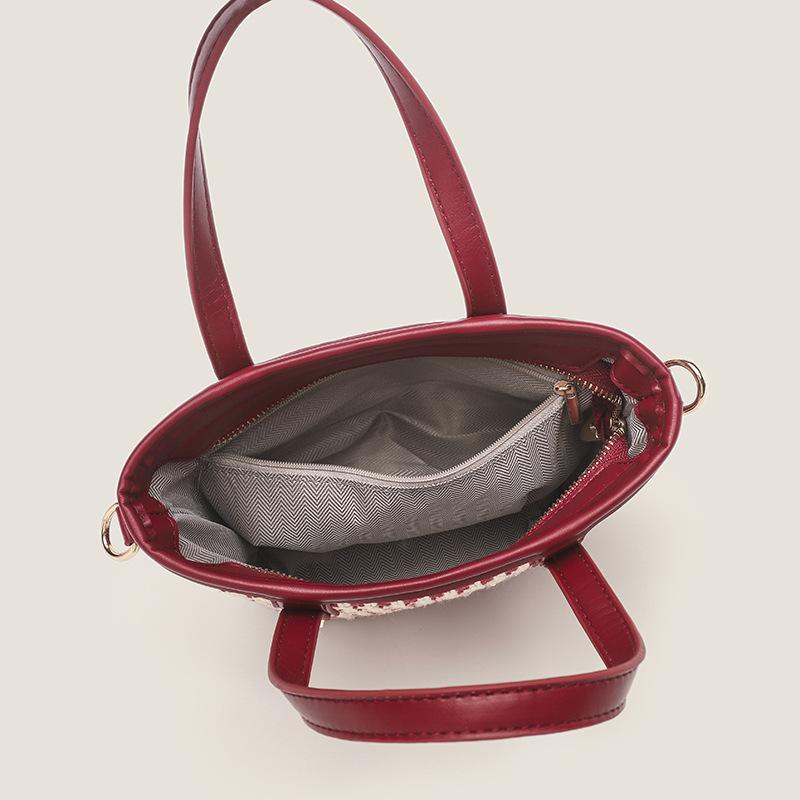 Bucket Bag Female Red Bridal Bag Large Capacity Wedding Bag All Fashion Thousand Bird Check Handbag