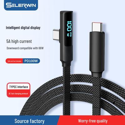 100W Fast Charging Elbow Cable for Apple & Android, Digital Display, Type-C