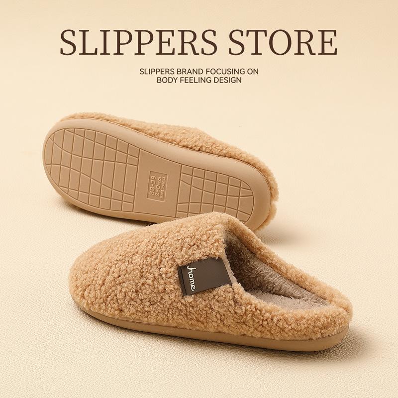 Household cotton slippers winter indoor home plush warm non-slip winter bedroom fluffy slippers winter