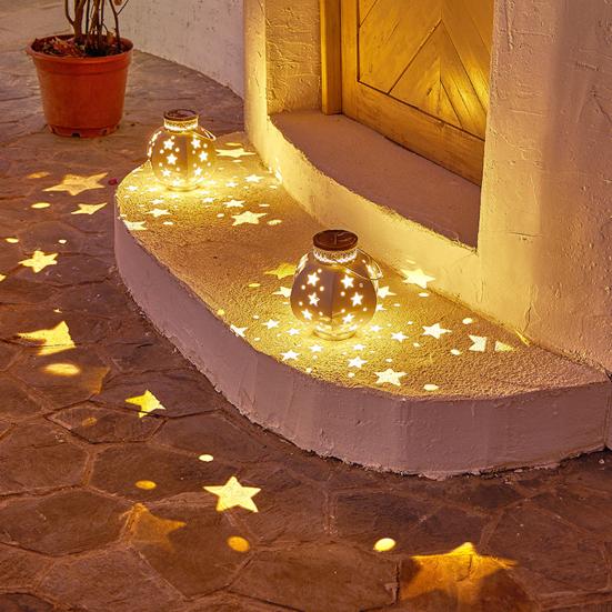 Outdoor Star Solar Lantern Waterproof Garden Light with Star Hollow Design Warm LED Glow Solar Lamp for Yard Patio Porch Lawn Pathway Decoration